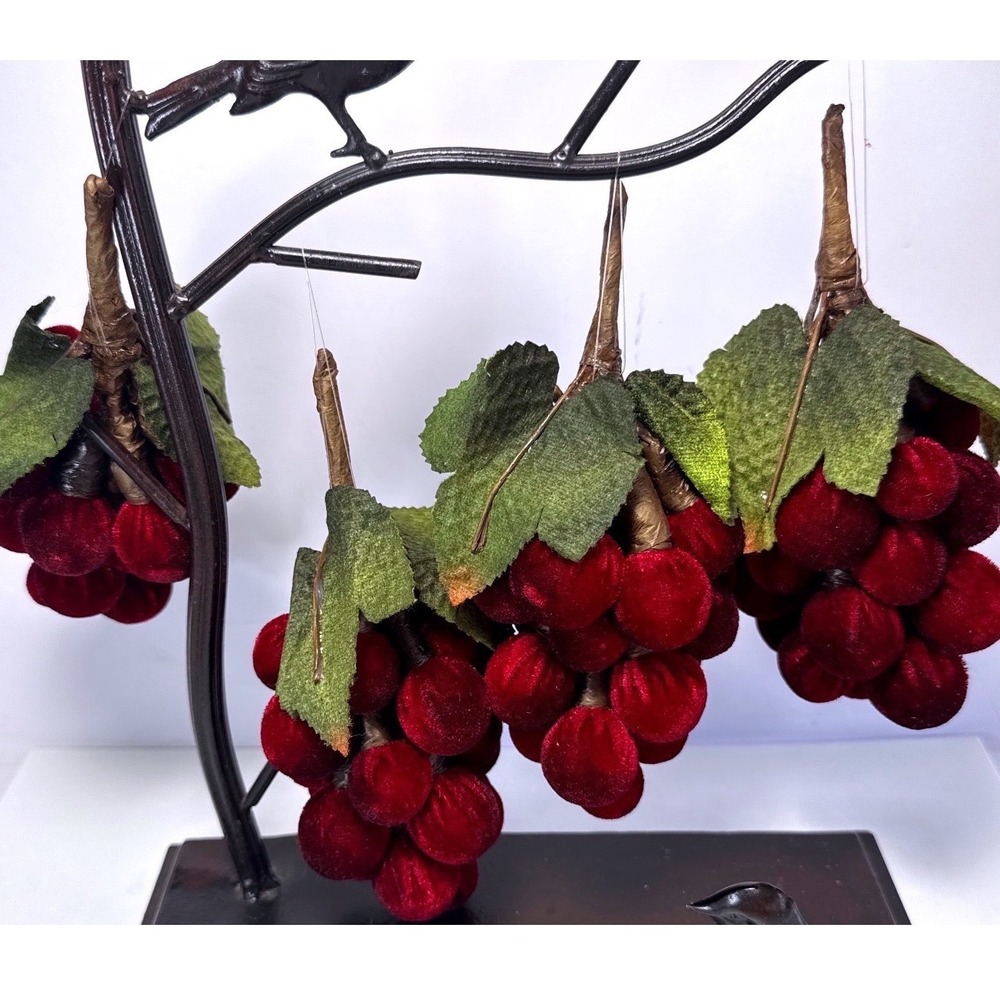 Vintage Fabric Velvet Red Grape Bunches Artificial Fruit Set of 4 Retro Decor